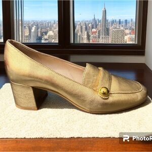 Kate Spade New York “Helene” heeled loafer, leather gold 8.5M